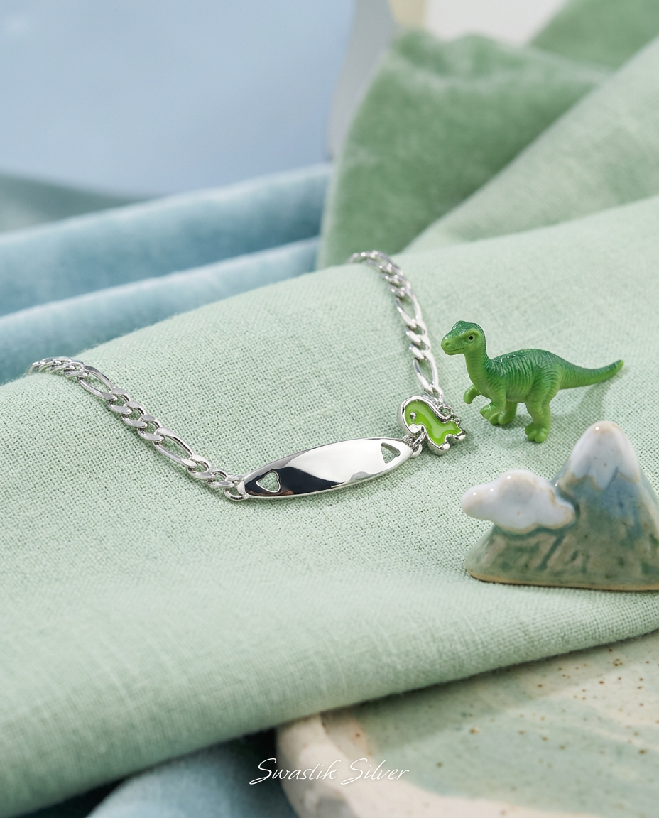 The Dino Explorer Engravable Silver Kids ID Bracelet