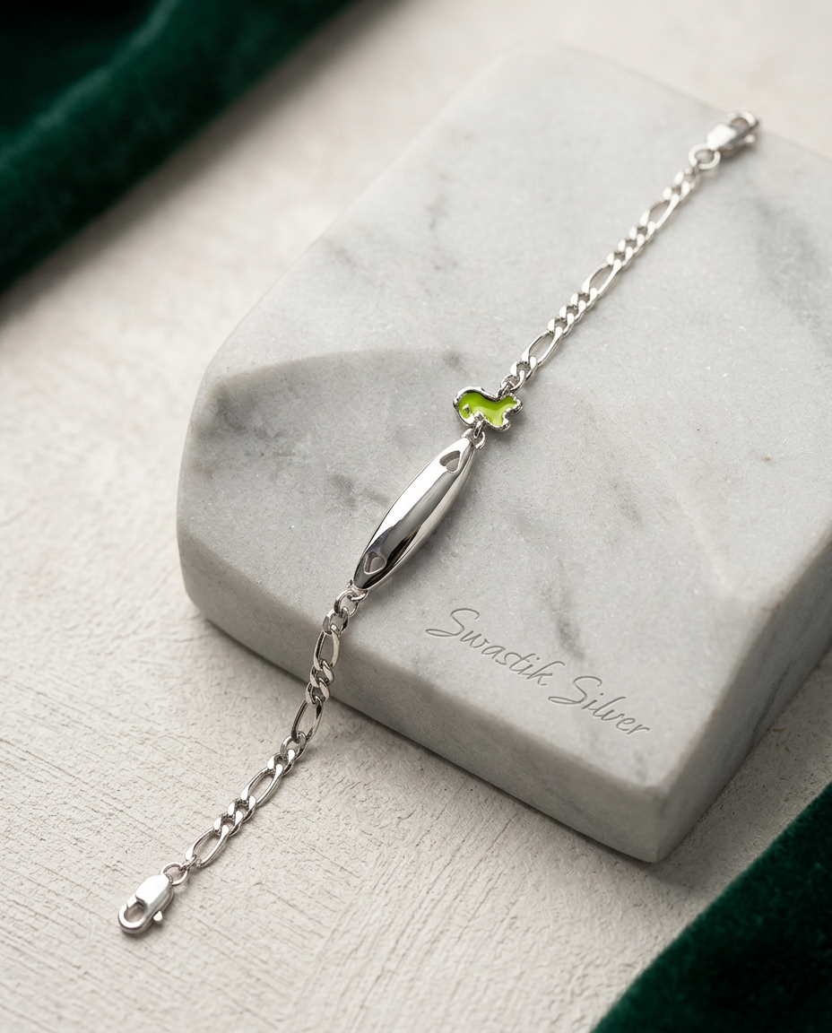 The Dino Explorer Engravable Silver Kids ID Bracelet view 4