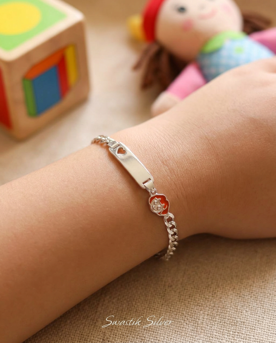 Little Star Engravable Silver Kids ID Bracelet with Cartoon Charm view 3