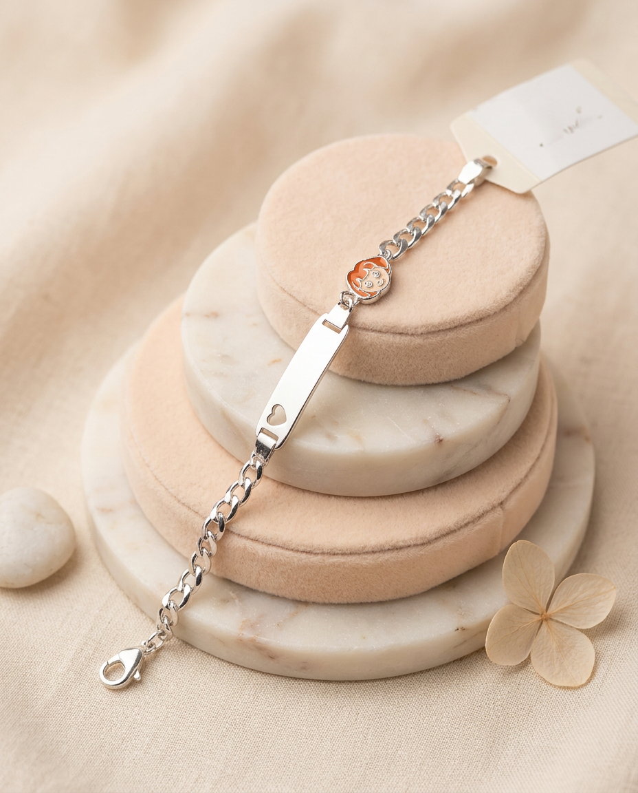 Little Star Engravable Silver Kids ID Bracelet with Cartoon Charm view 2