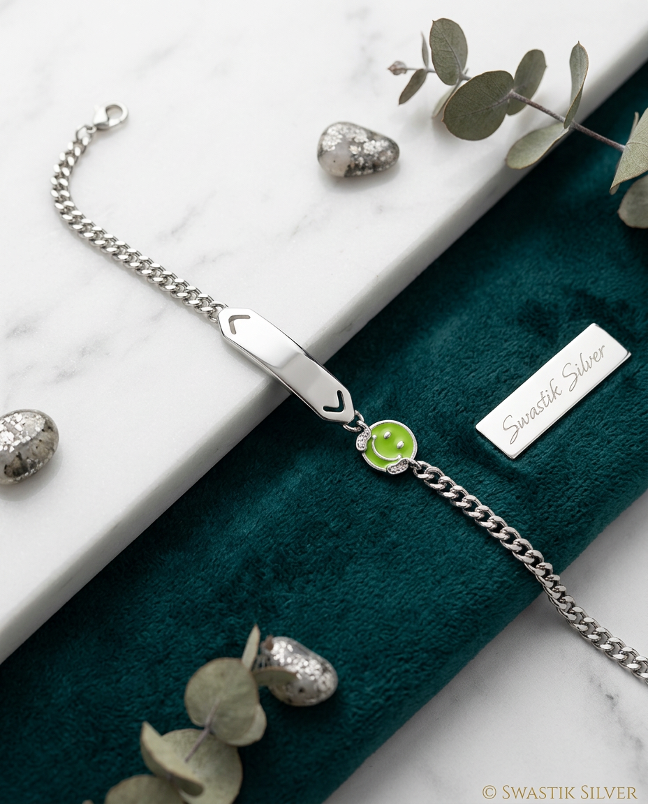 The Lime Sunshine Smiley Silver Kids ID Bracelet