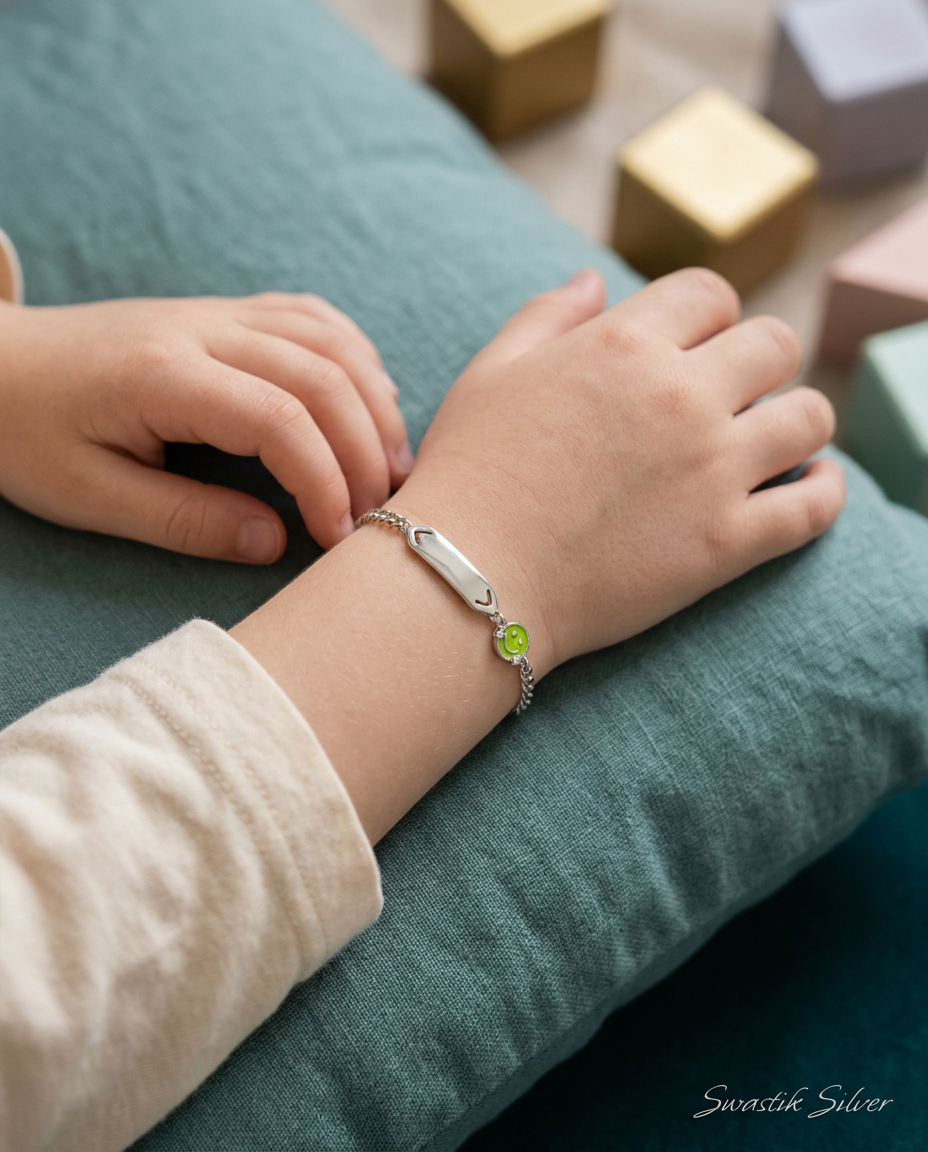 The Lime Sunshine Smiley Silver Kids ID Bracelet view 3