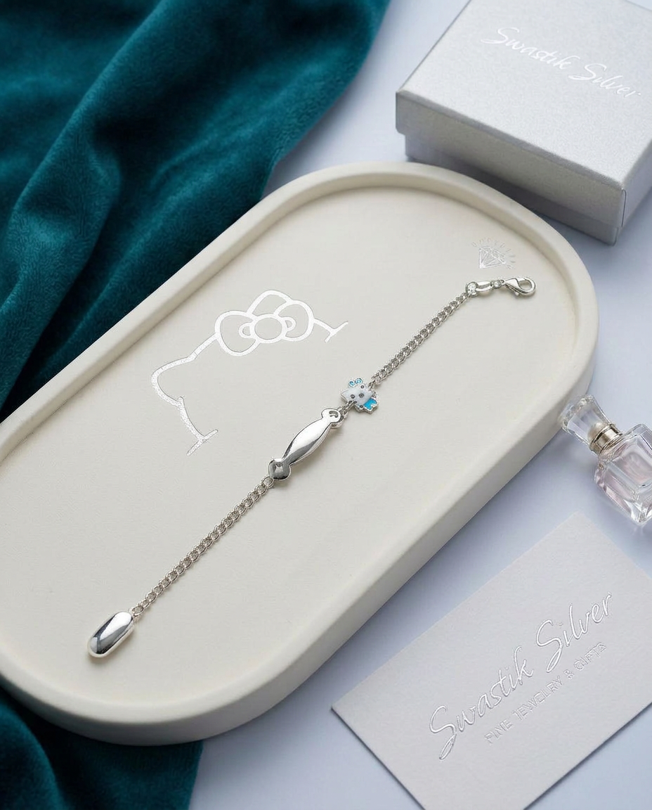 The Starry Meadow Kitty Engravable Silver Kids ID Bracelet view 4
