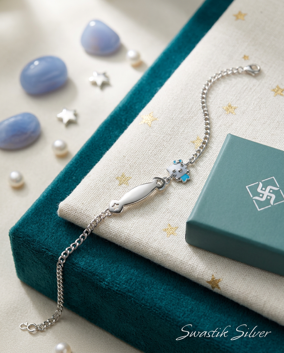 The Starry Meadow Kitty Engravable Silver Kids ID Bracelet view 2