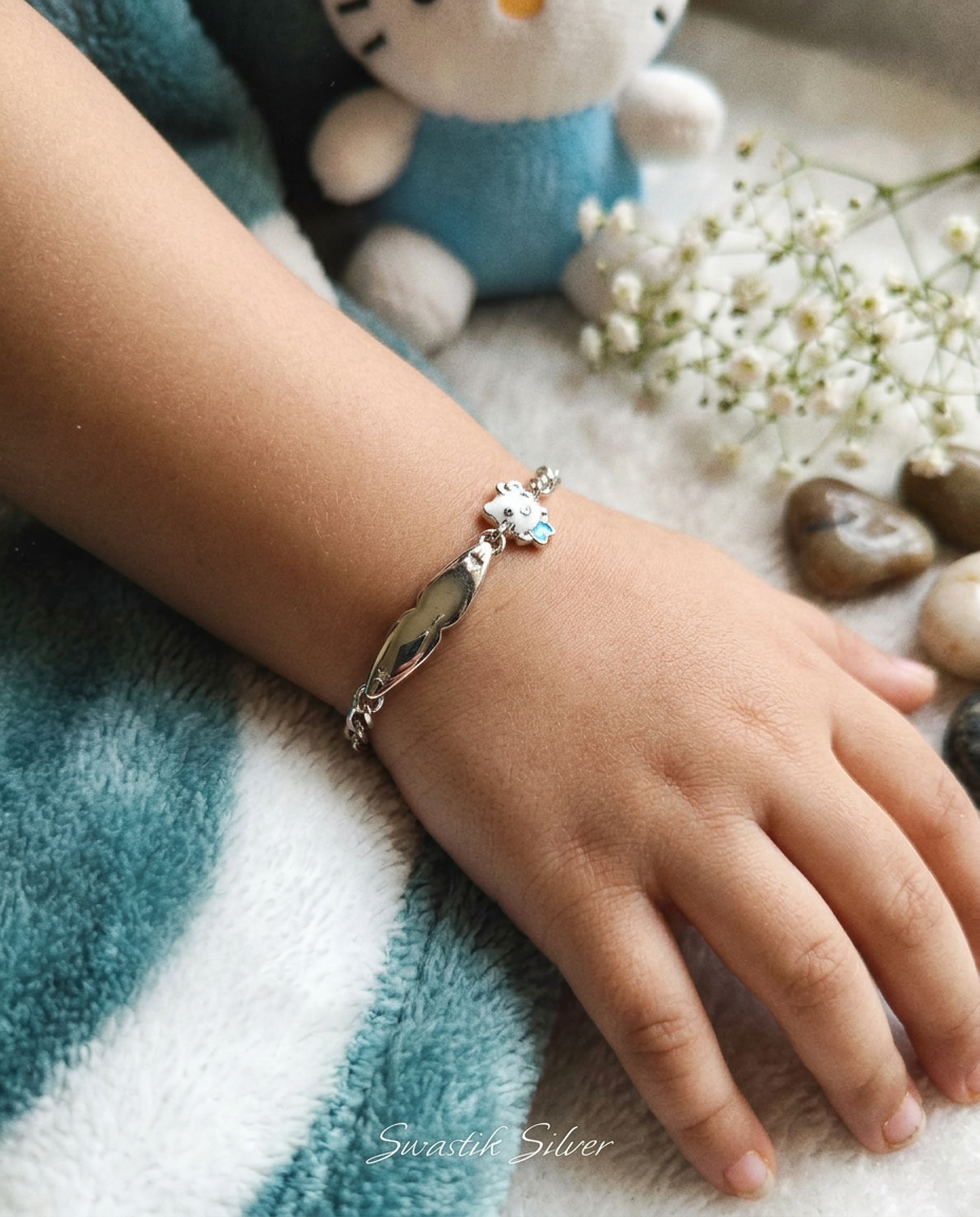 925 Sterling Silver Figaro Chain Moustache ID Bracelet with Charm view 2