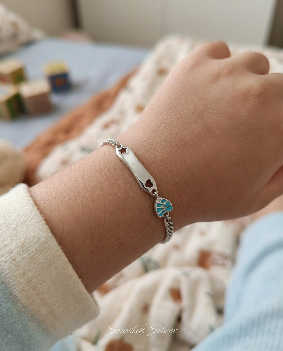 The Little Aqua Fish Star Silver Kids ID Bracelet view 2