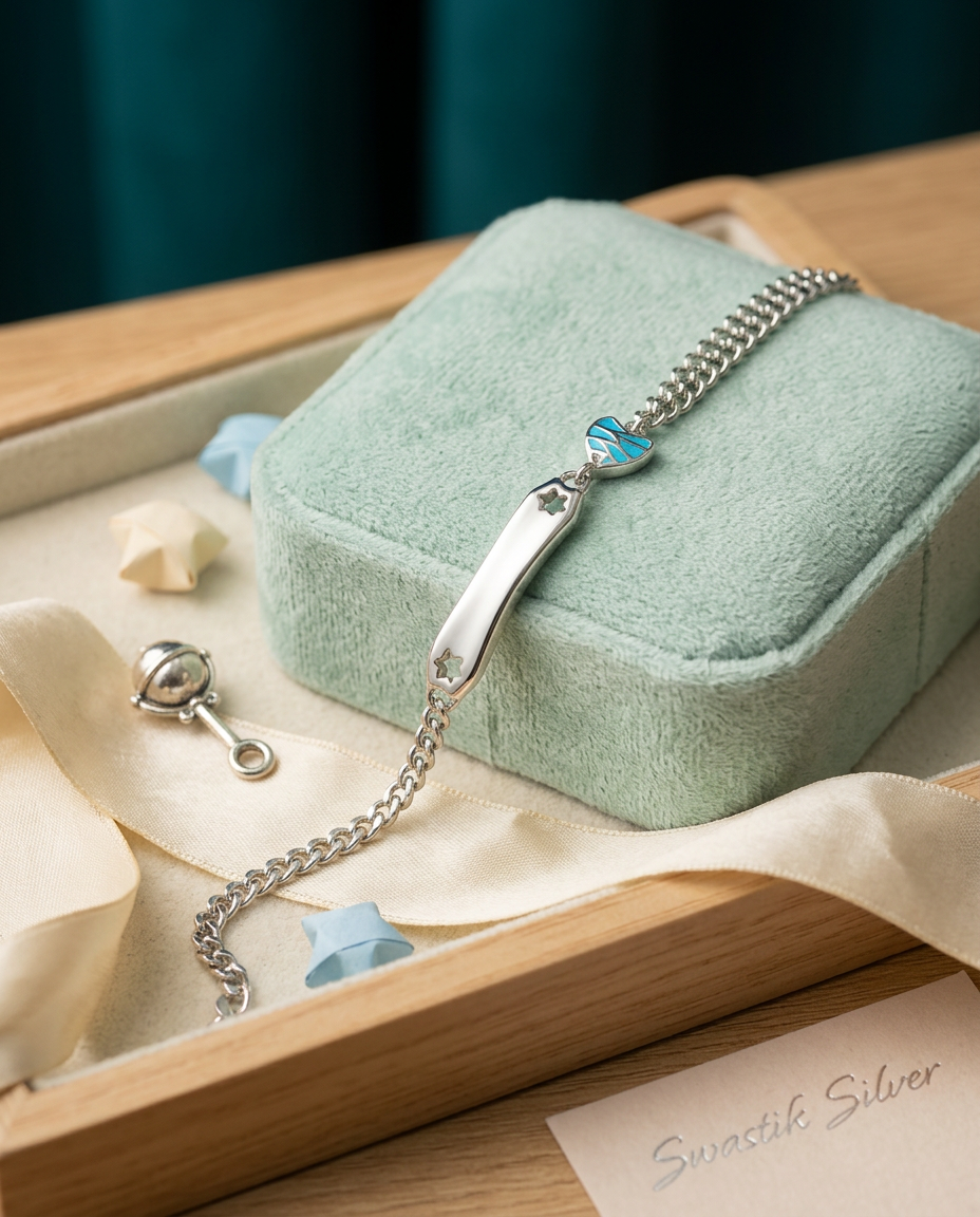 The Little Aqua Fish Star Silver Kids ID Bracelet
