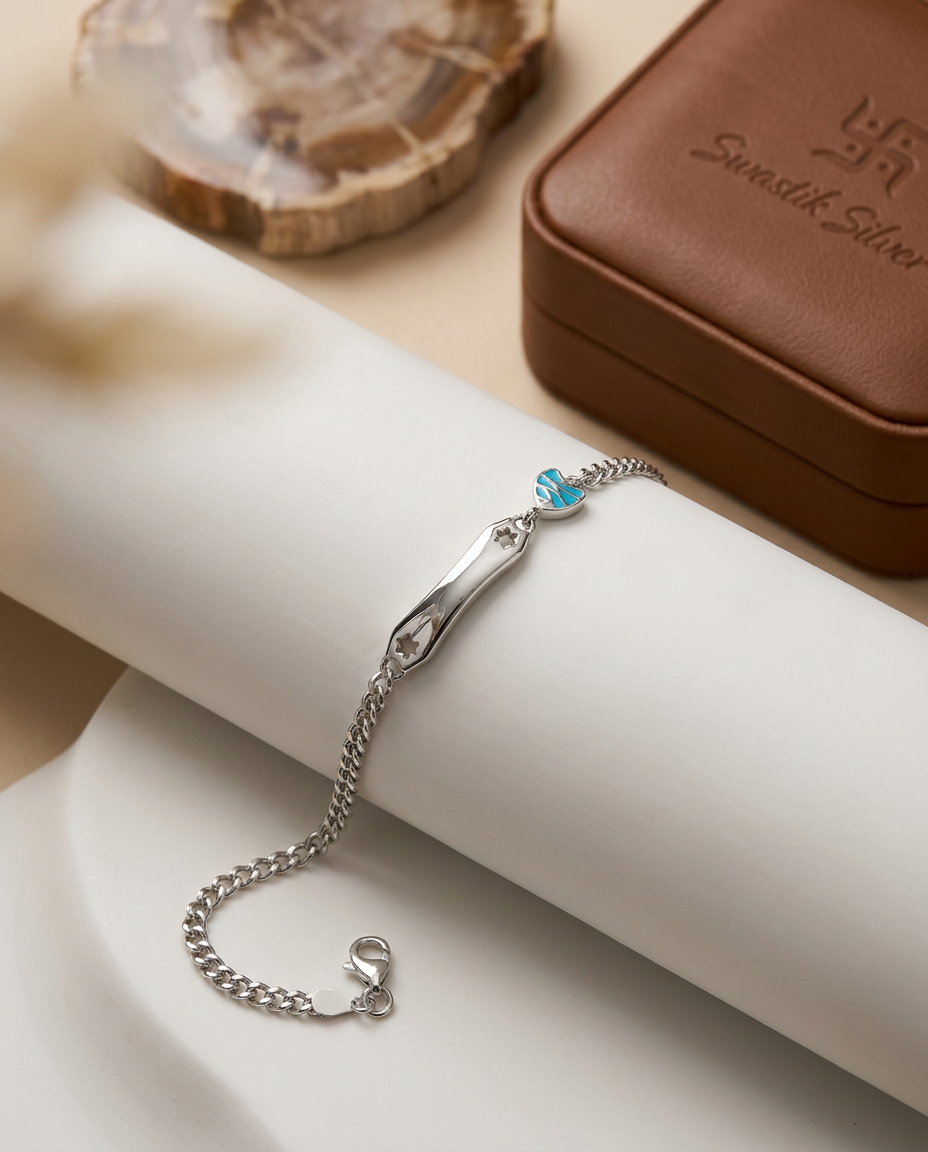 The Little Aqua Fish Star Silver Kids ID Bracelet view 4