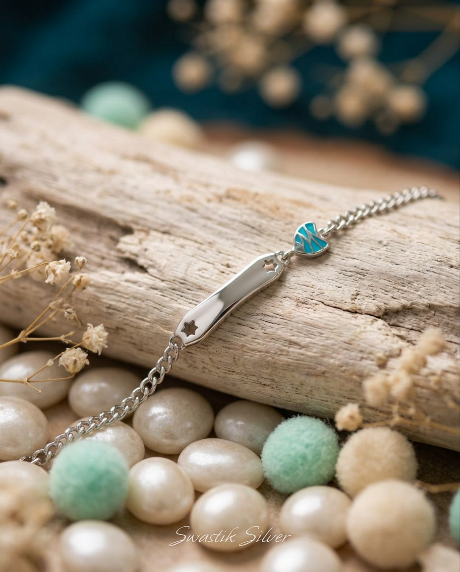 The Little Aqua Fish Star Silver Kids ID Bracelet view 3