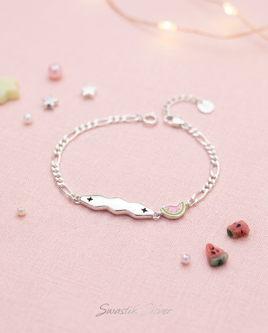 The Sweet Watermelon Wavy Silver Kids ID Bracelet