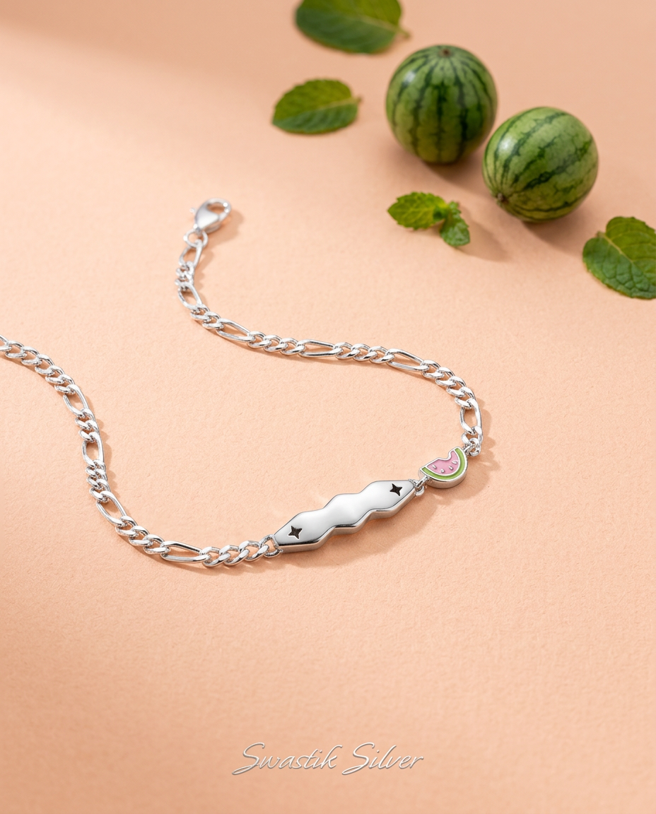 The Sweet Watermelon Wavy Silver Kids ID Bracelet view 3