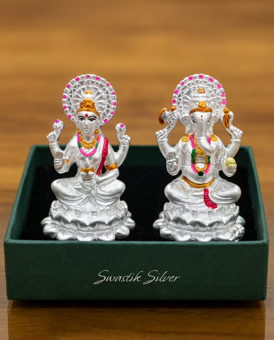 Lord Ganesha and Goddess Lakshmi Figurines view 4