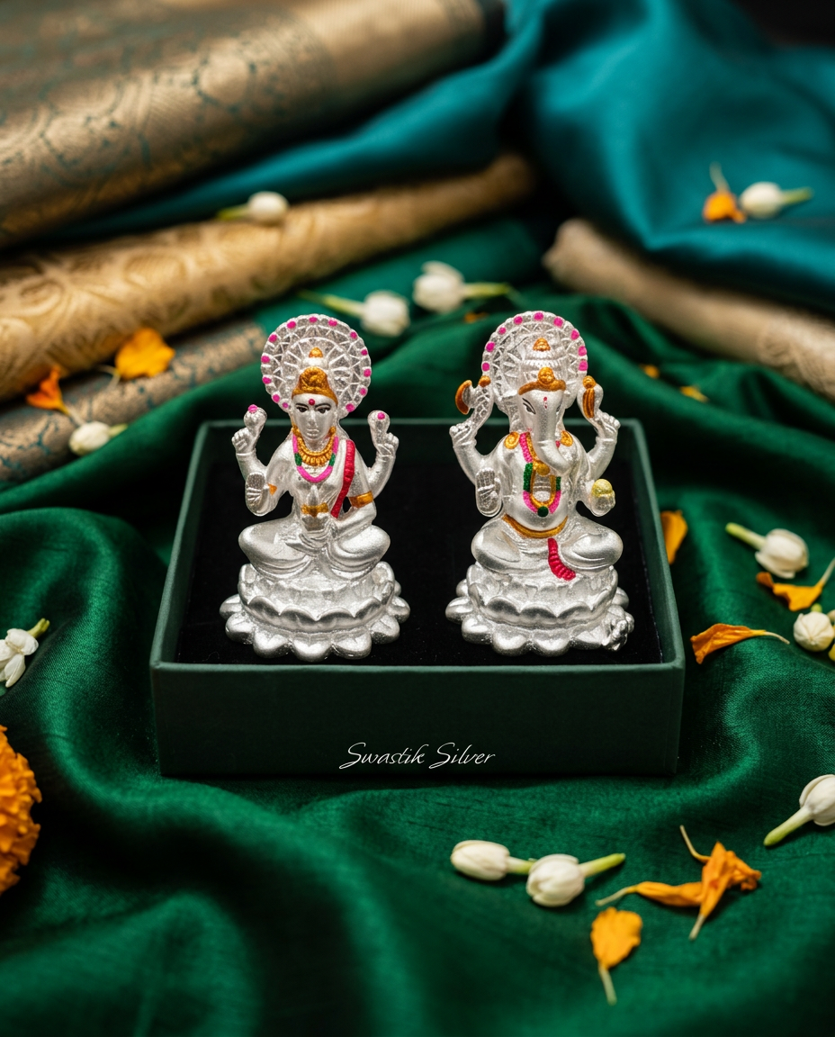Lord Ganesha and Goddess Lakshmi Figurines view 2
