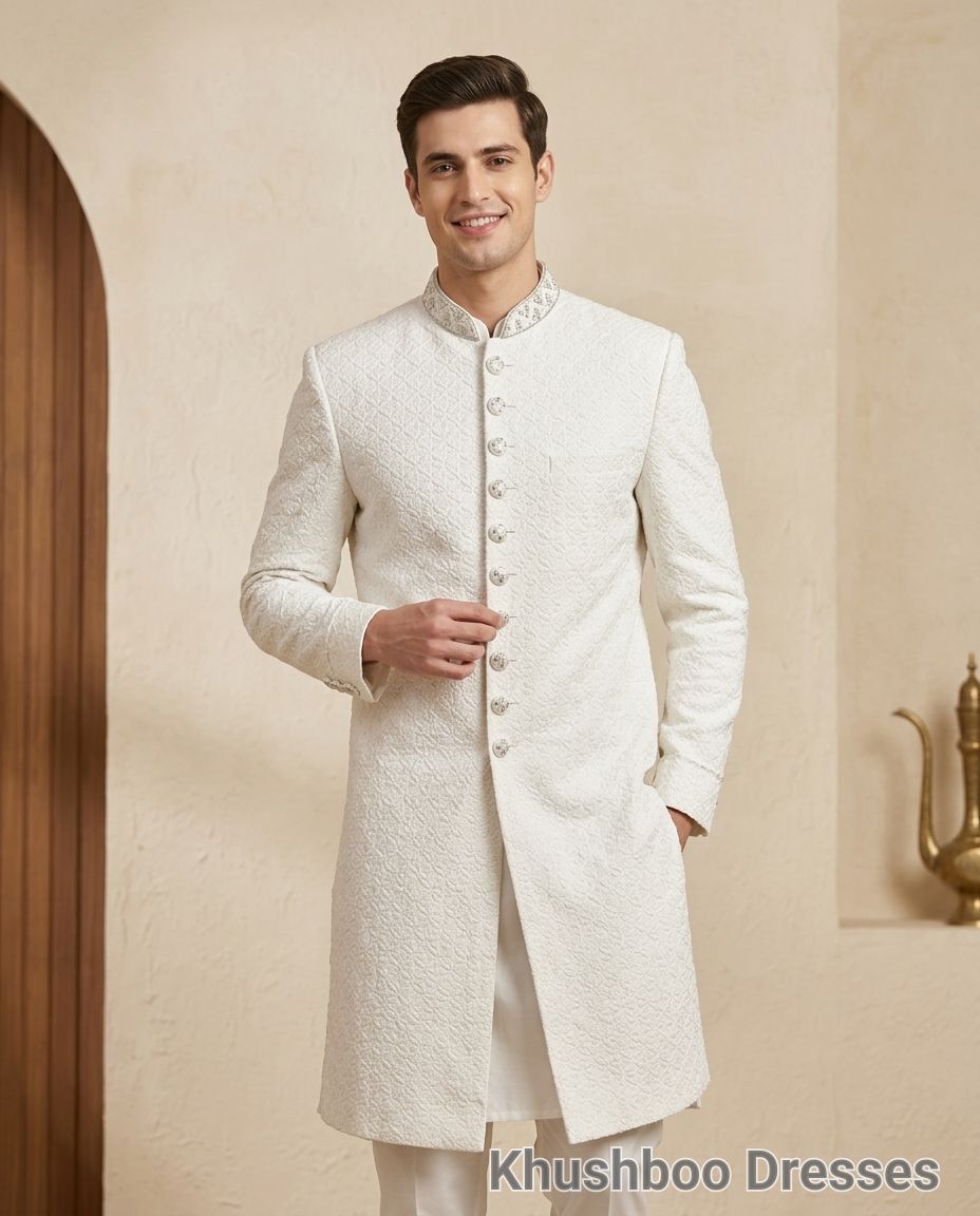 White Quilted Sherwani