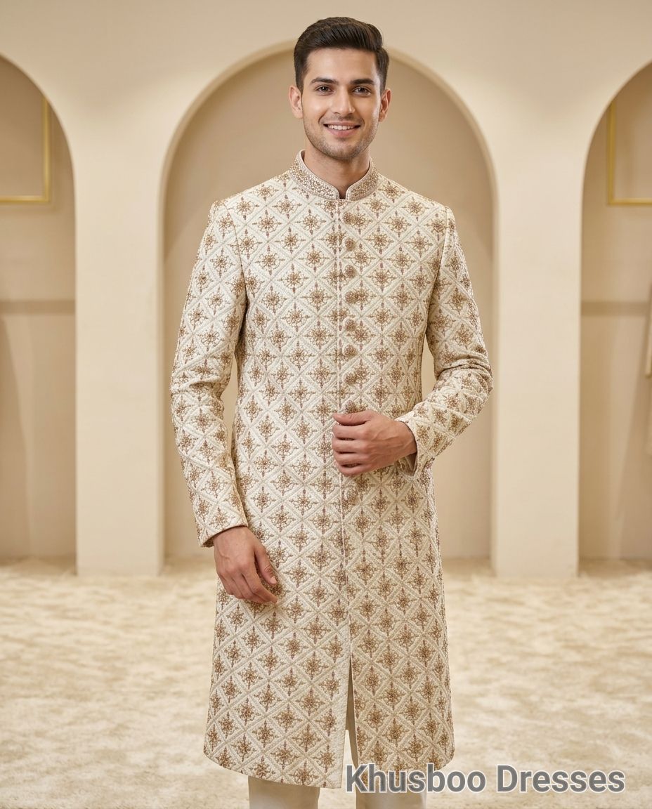Embroidered Off-White Sherwani