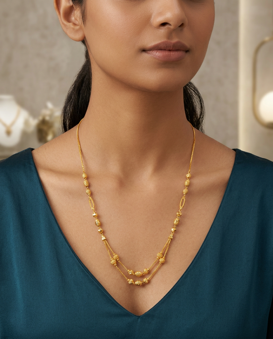 The Swarna Kanthi Gold-Plated Double Strand Silver Mala view 3