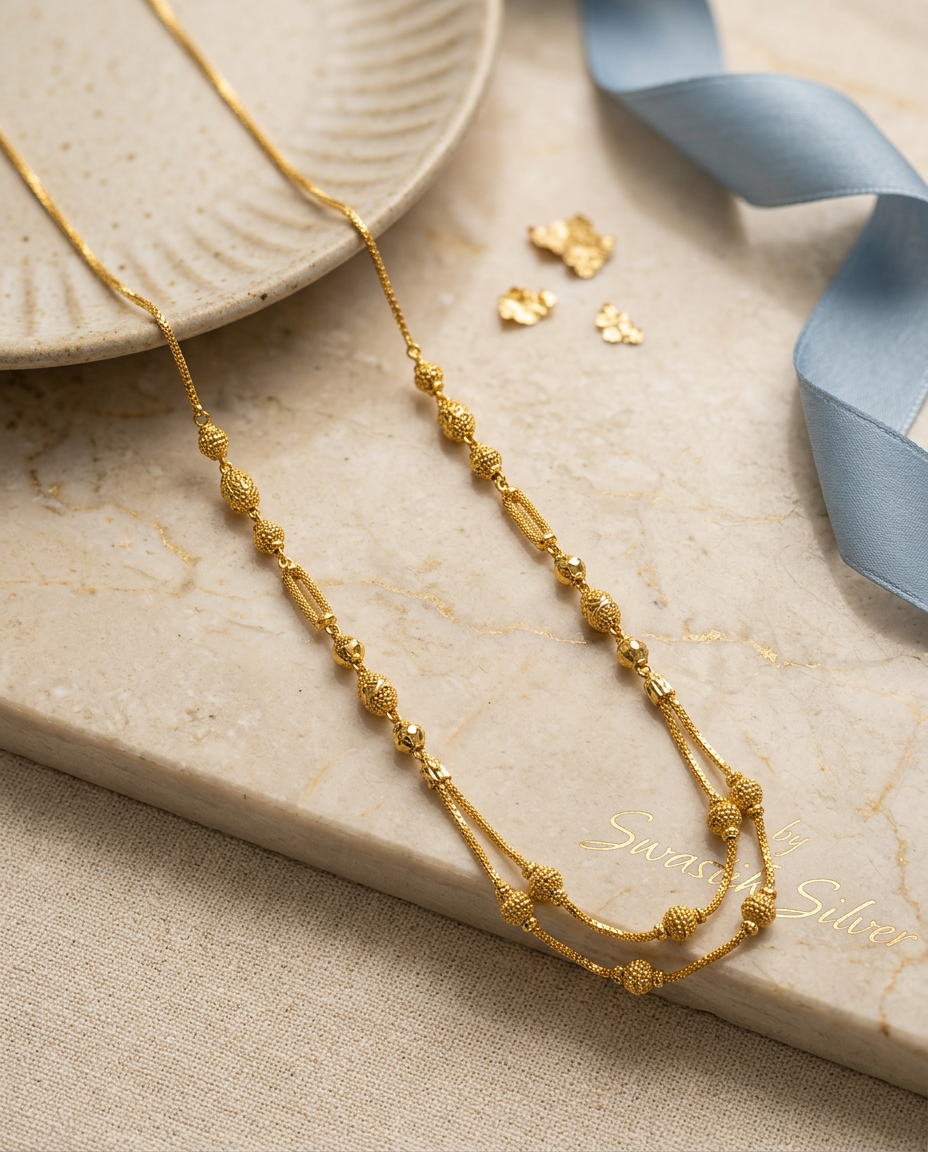 The Swarna Kanthi Gold-Plated Double Strand Silver Mala