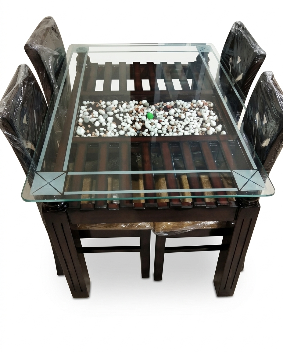 Glass Top Wooden Dining Table