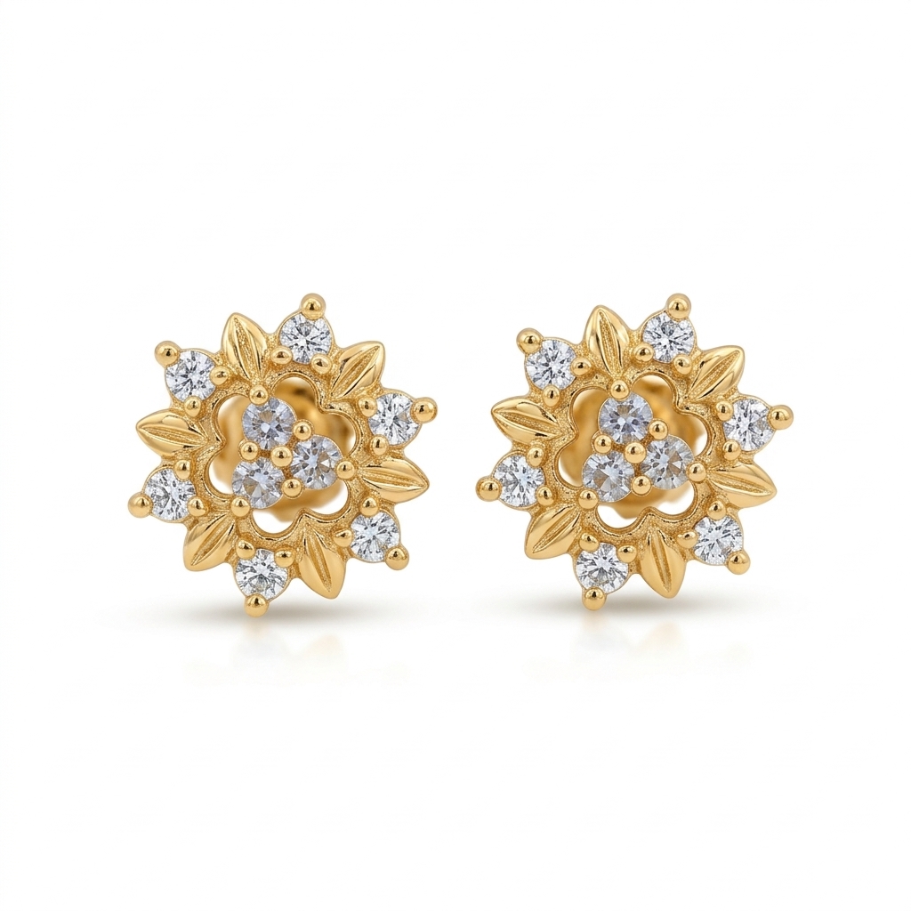 Gold Floral Stud Earrings