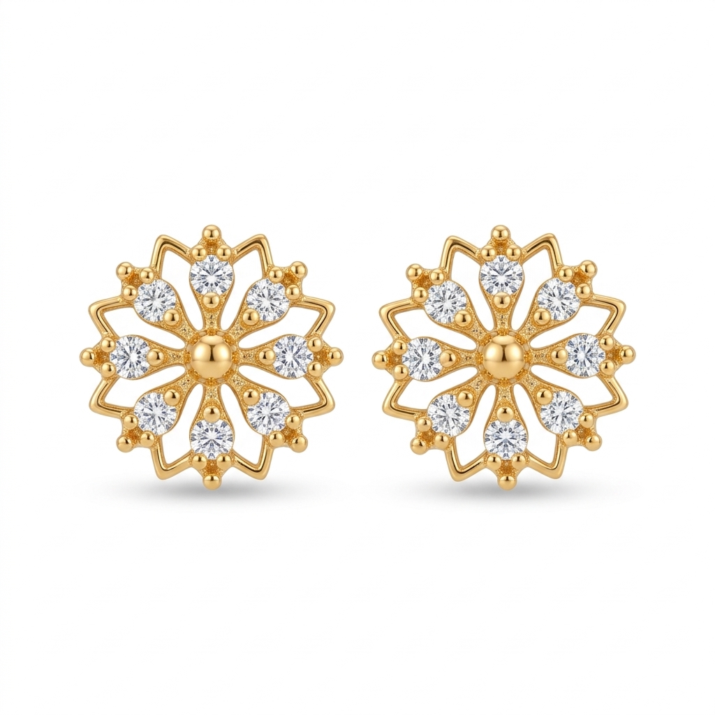 Flower Design Gold Earrings