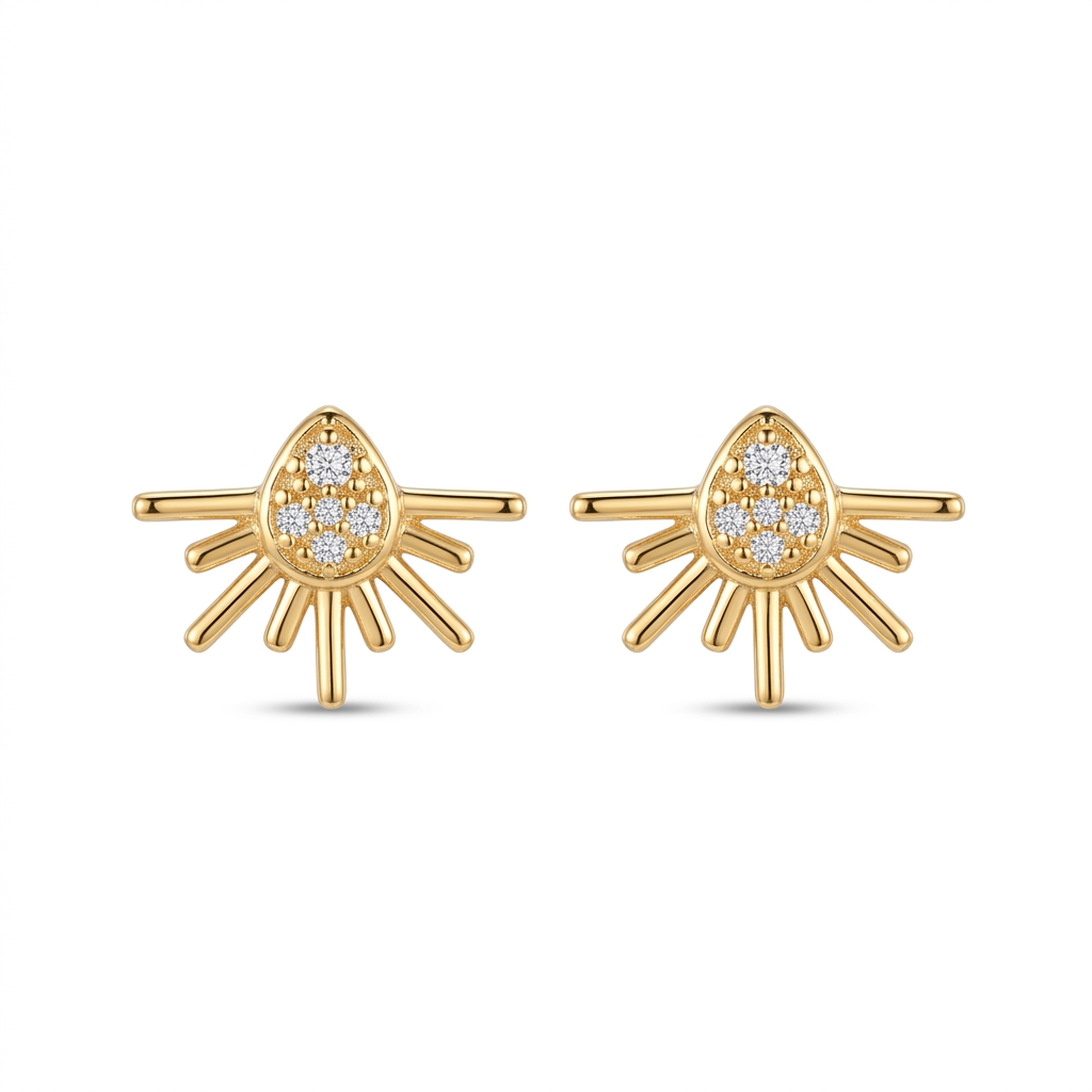 Gold Sunburst Stud Earrings