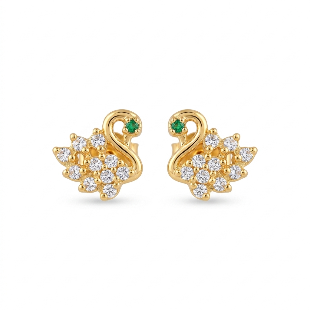 Swan Design Gold Earrings