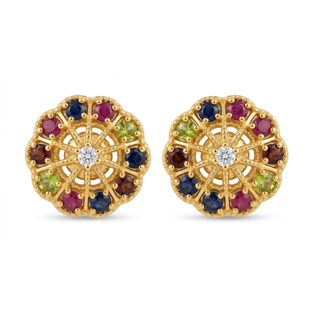 Gold and Gemstone Stud Earrings