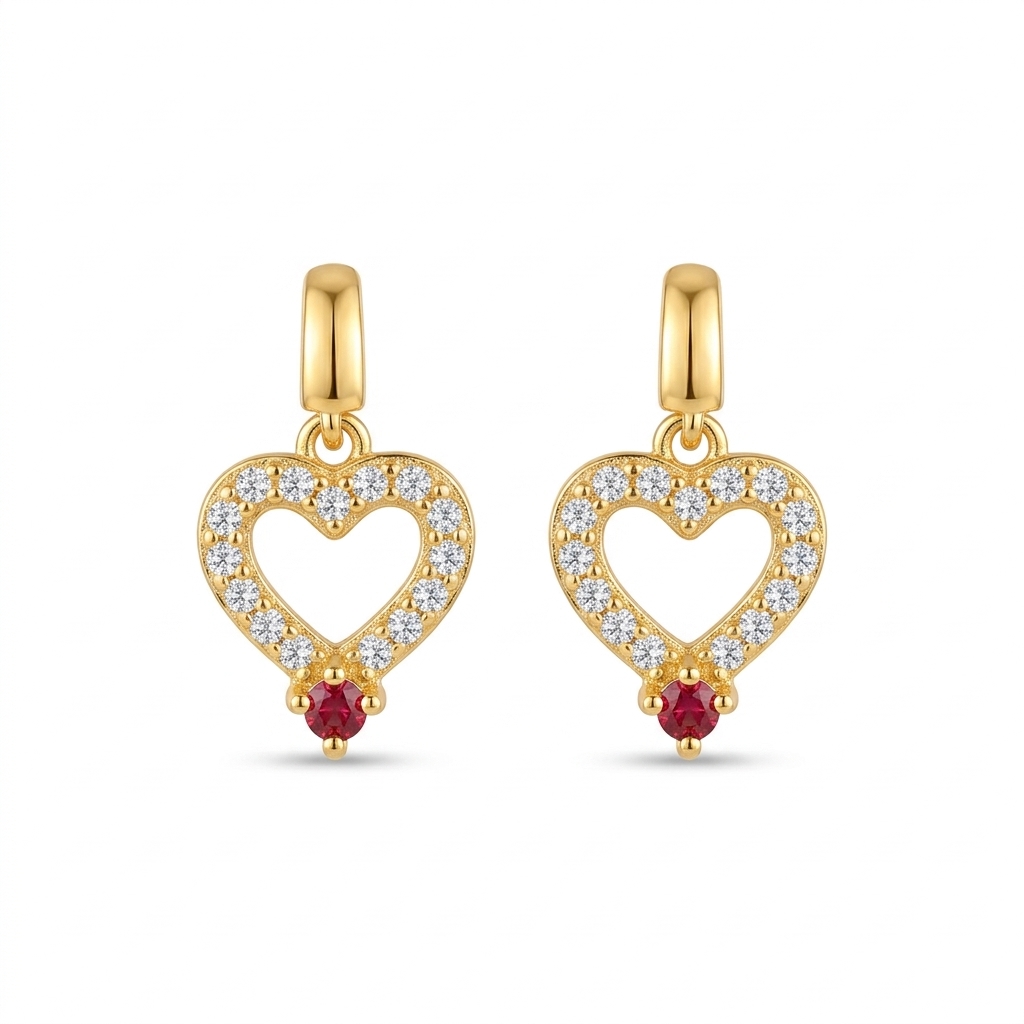 Gold Earrings with Ruby Accent