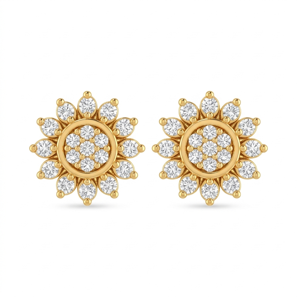 Designer Gold Flower Stud Earrings