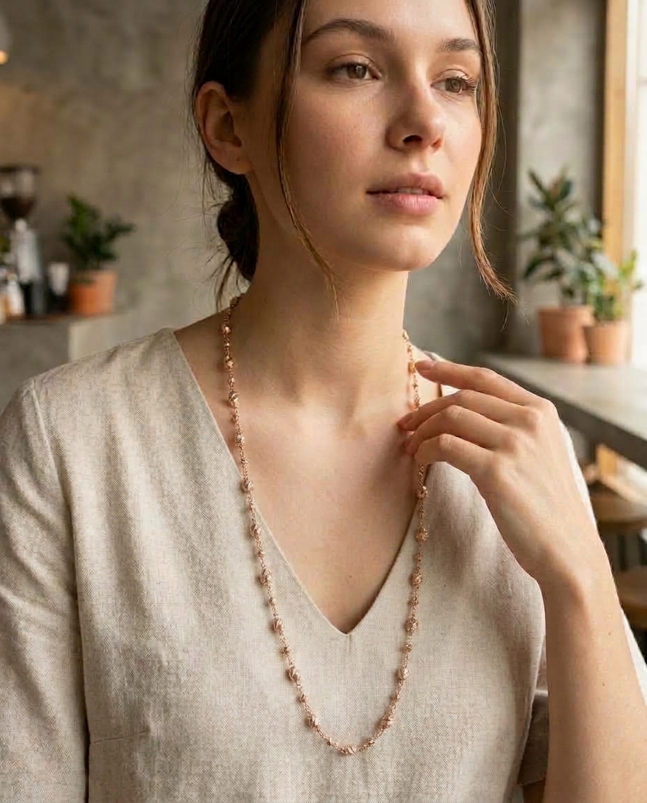 The Blush Radiance Rose Gold Fluted Bead Silver Chain view 3