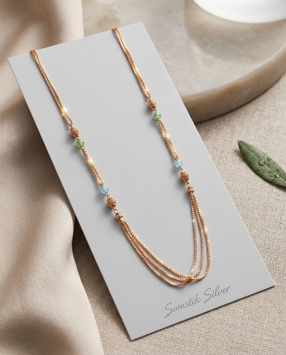 The Meadow Breeze Rose Gold & Pastel Bead Triple-Tier Silver Mala view 3