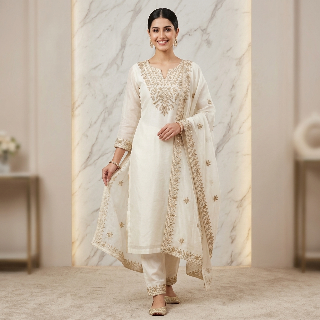 Embroidered White Kurta