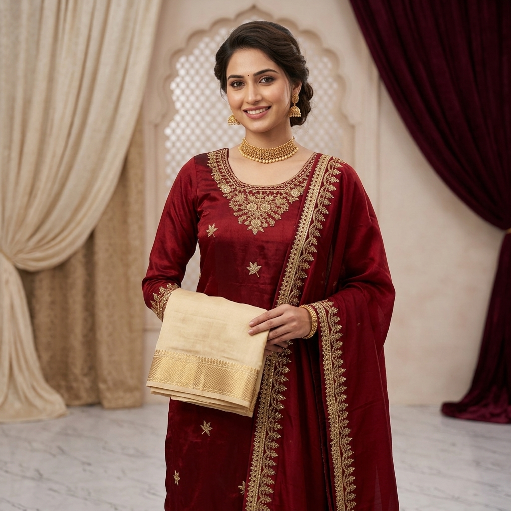 Red Velvet Anarkali Suit