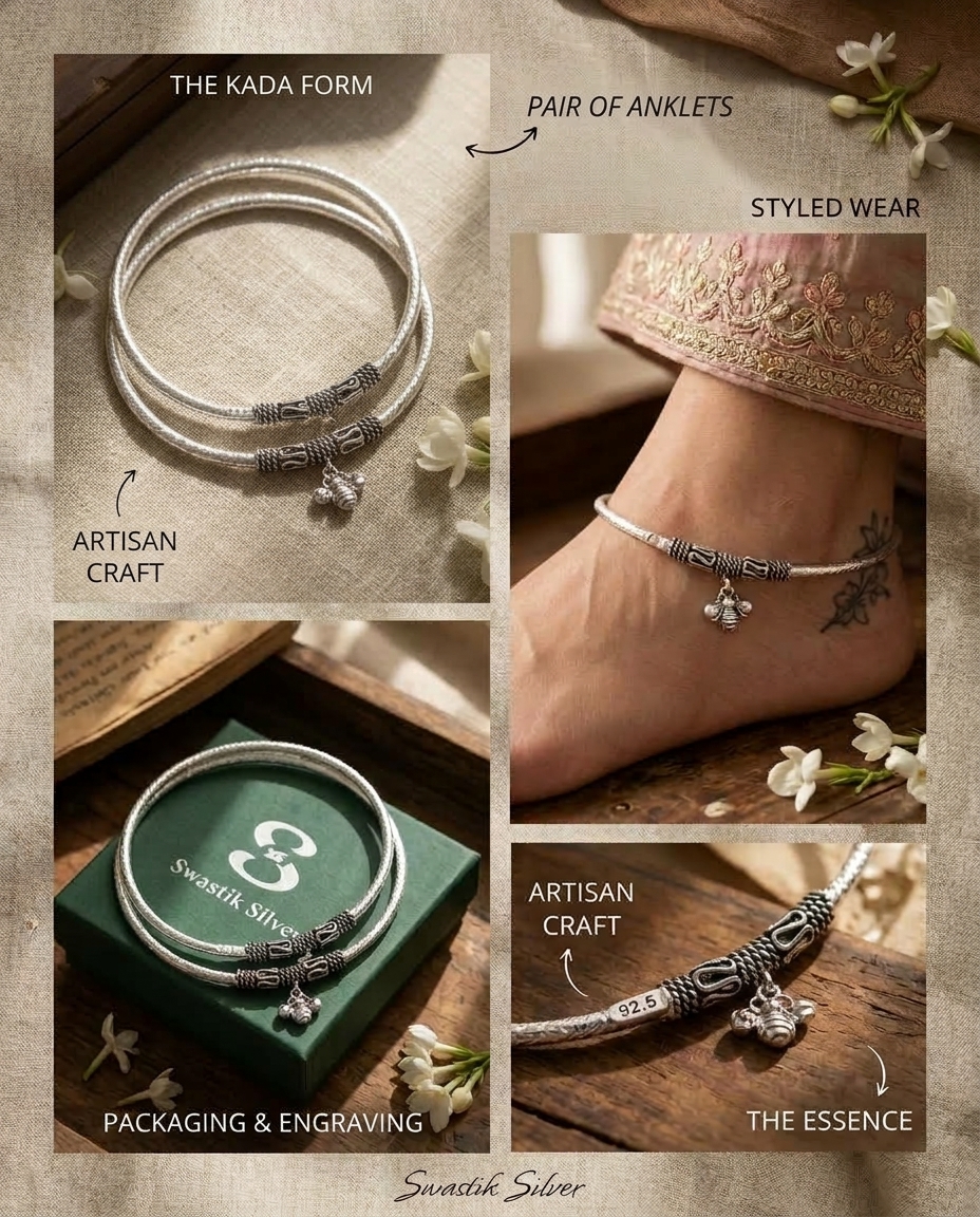 Rigid Kada Anklet Set with Antique Spiral Accents view 2