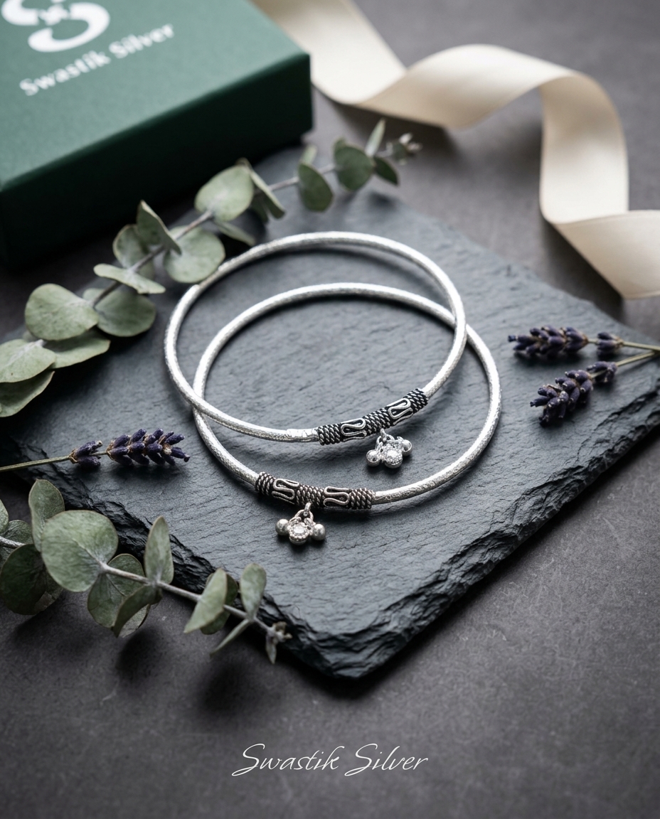 Rigid Kada Anklet Set with Antique Spiral Accents