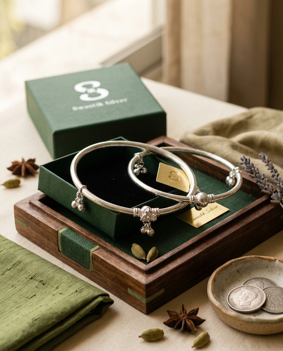 Maharani Heavy Silver Bypass Kada Payal Pair with Ghungroos view 2