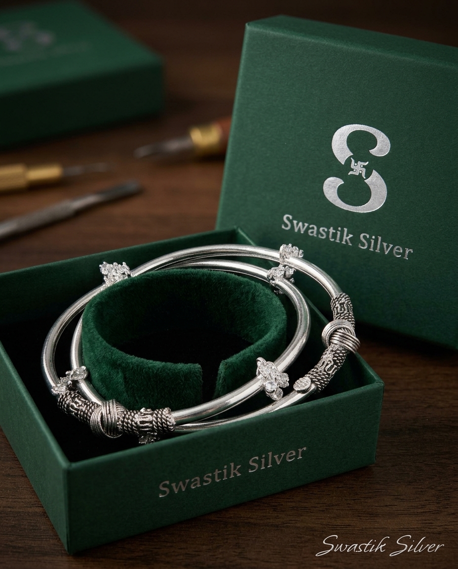 Rajwada Heavy Solid Silver Antique Station Kada Payal view 3