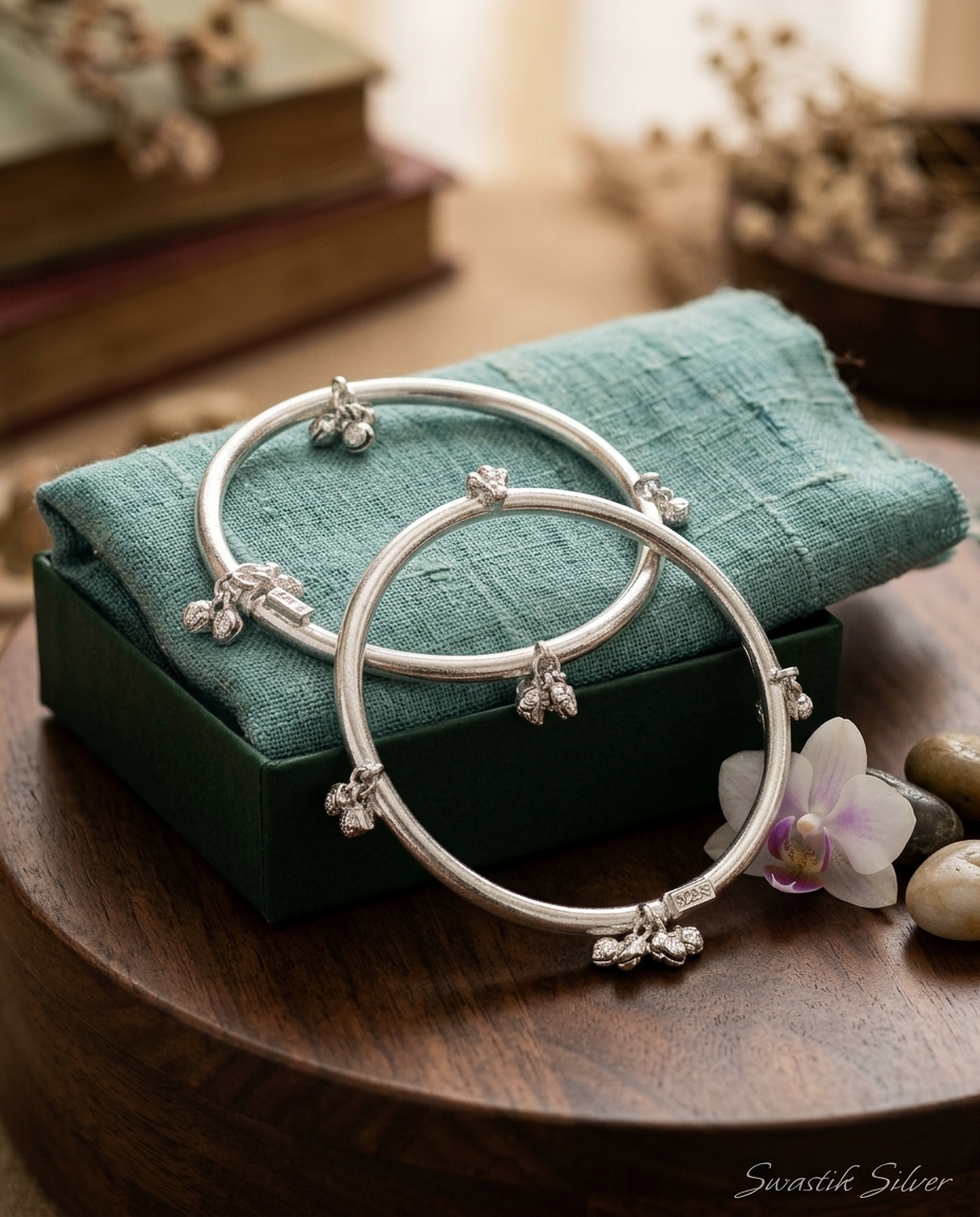 The Maharani Heavy Solid Silver Rigid Kada Payal Pair