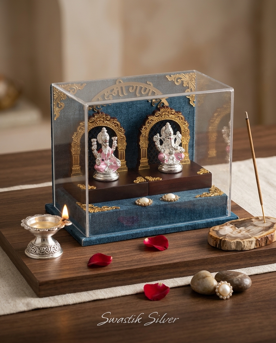 999 Silver Plated Laxmi Ganesh Idol Set