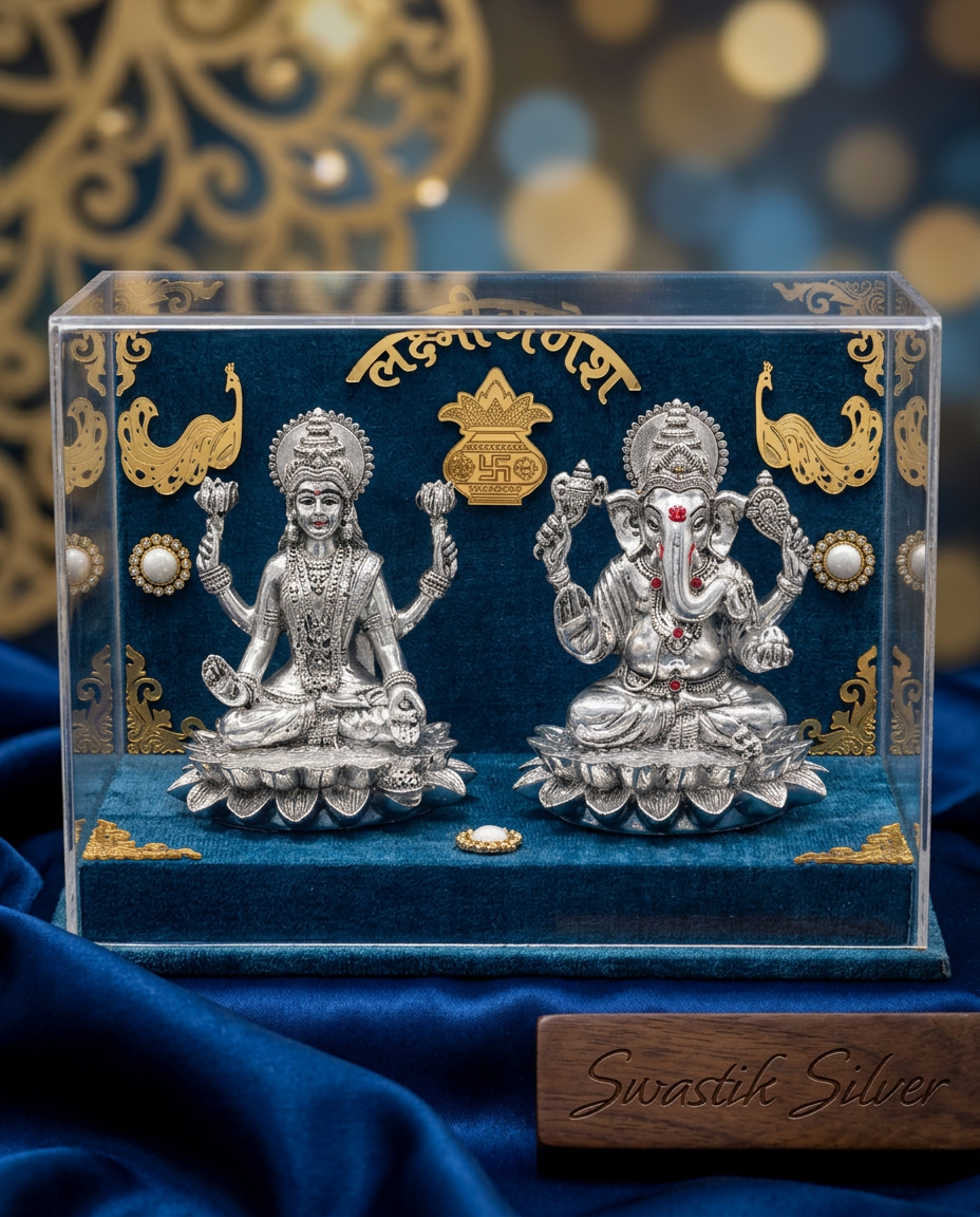 Laxmi Ganesh Silver Figurine view 2