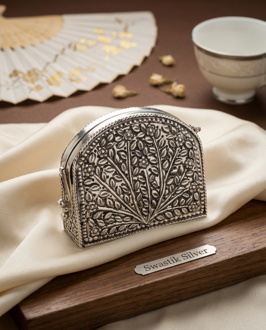 Antique Tree of Life Engraved Dome Box Clutch view 2