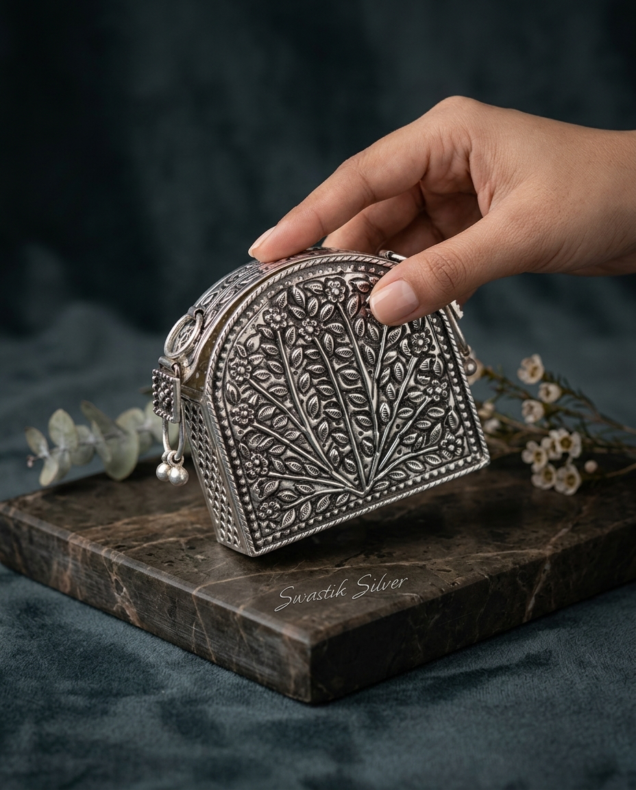 Antique Tree of Life Engraved Dome Box Clutch