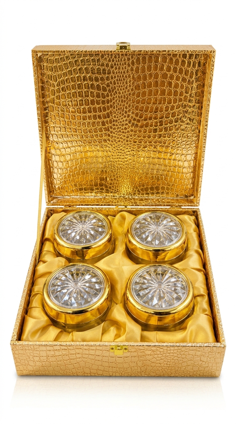 Golden Decorative Box with Crystal Lids