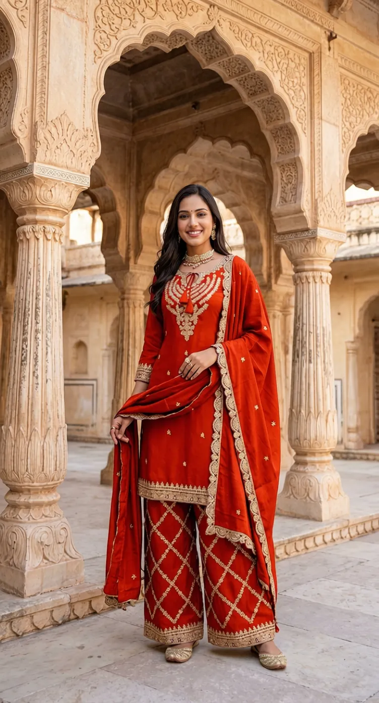 Designer Rust Sharrara Suit