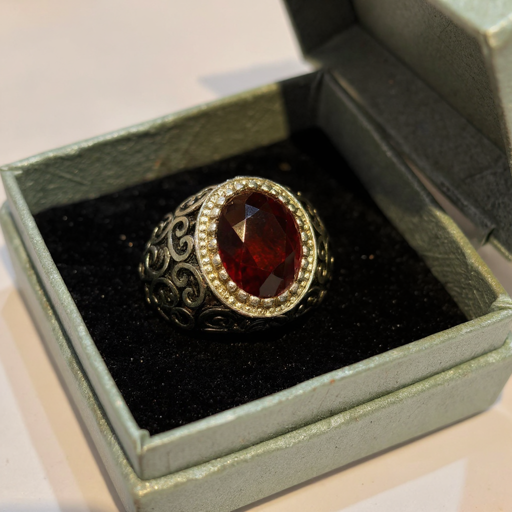 Silver Ring with Red Stone view 2
