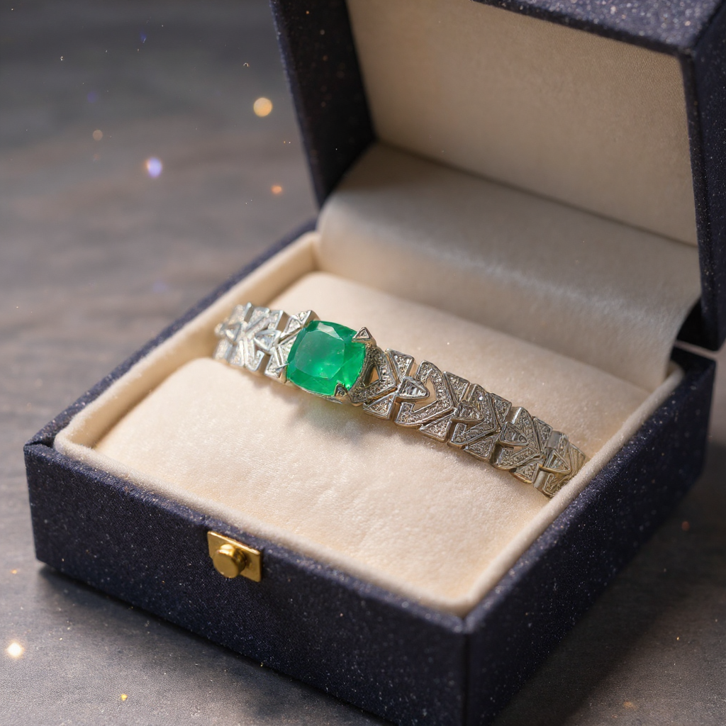 Silver Bracelets with Green Stone view 2