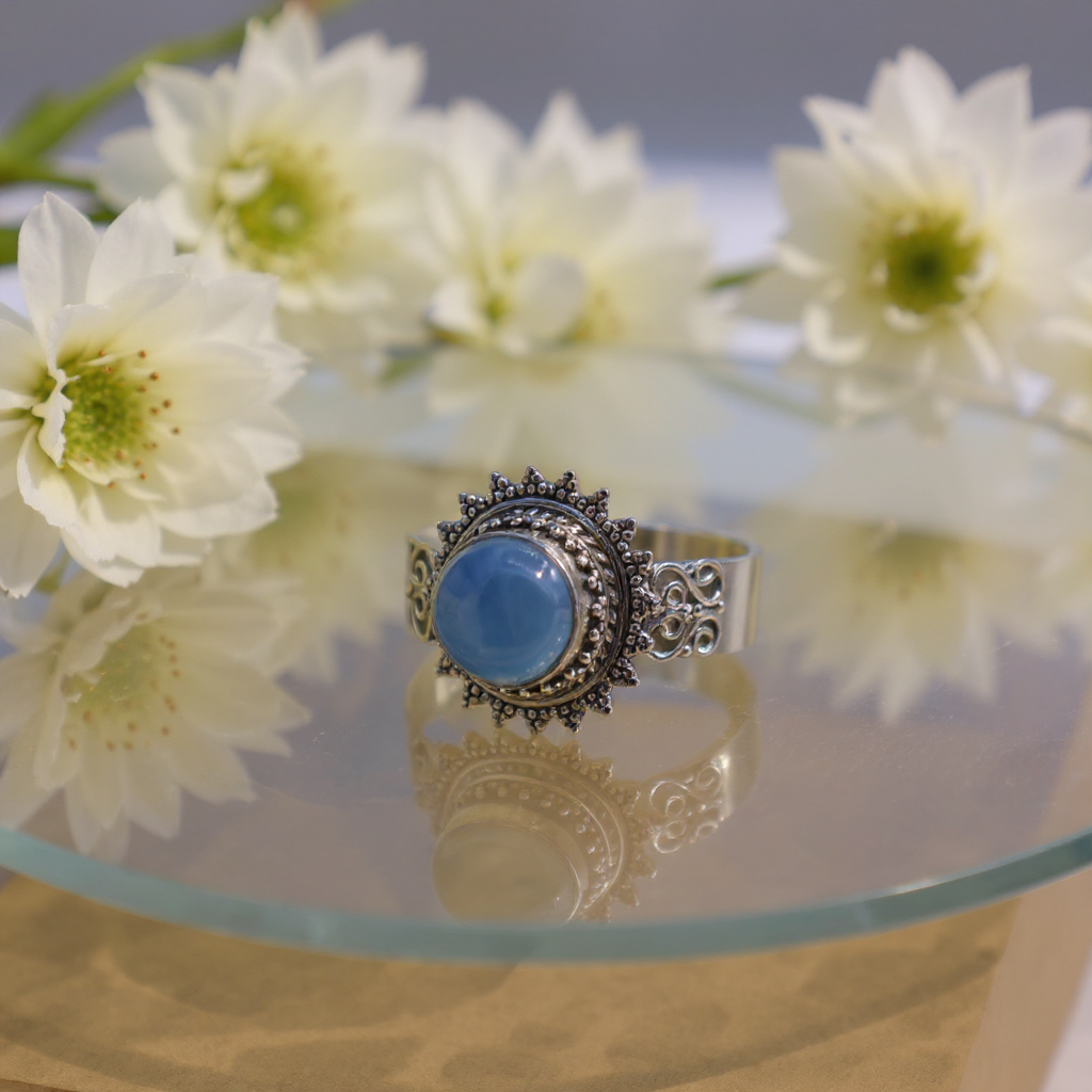 Silver Blue Stone Ring view 2