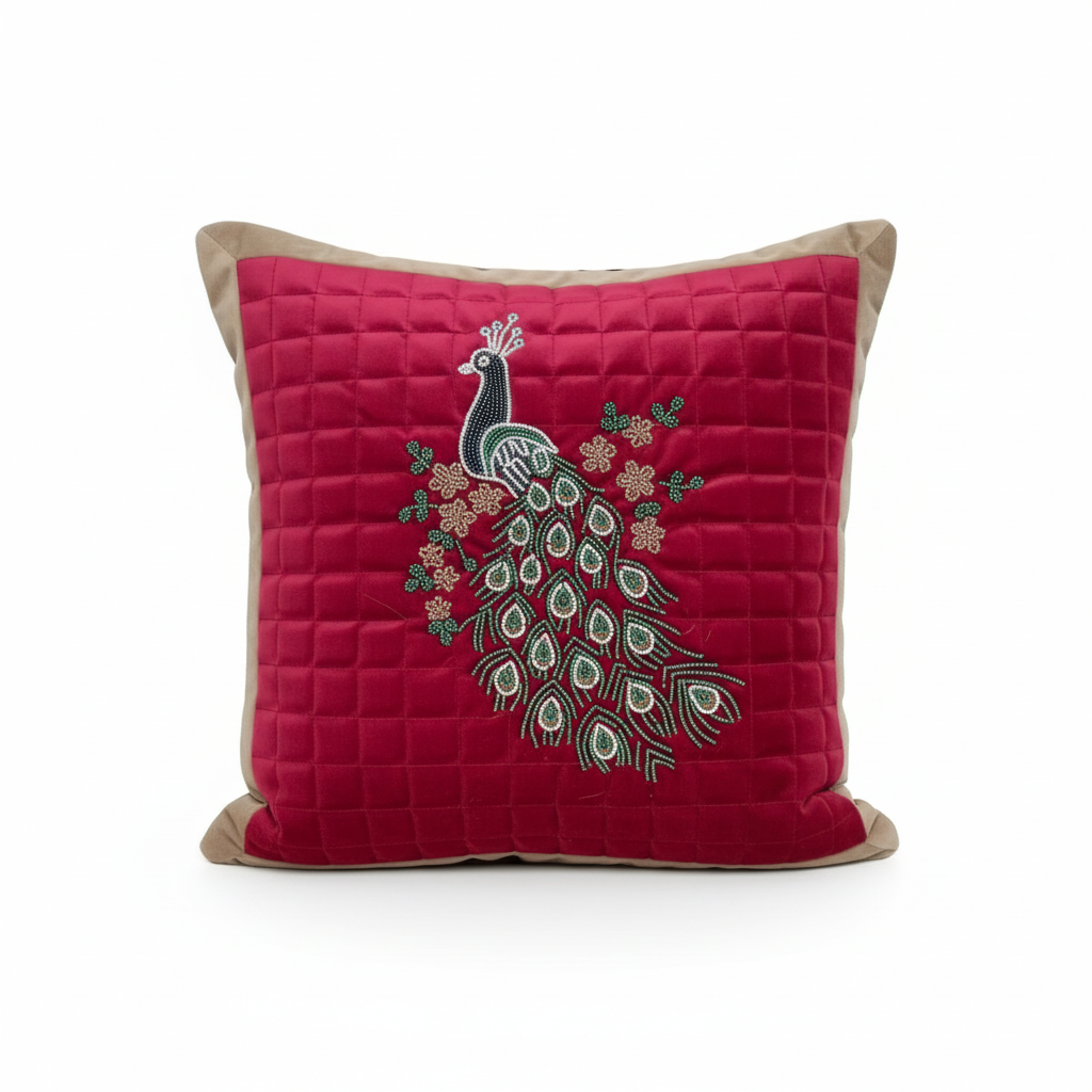 Linens Studio Padded Velvet Embroidered Peacock Cushion Cover CC-401 view 3