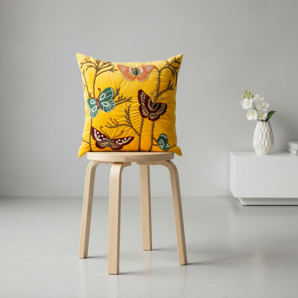 Linens Studio Velvet Embroidered Butterfly Cushion Cover CC-389