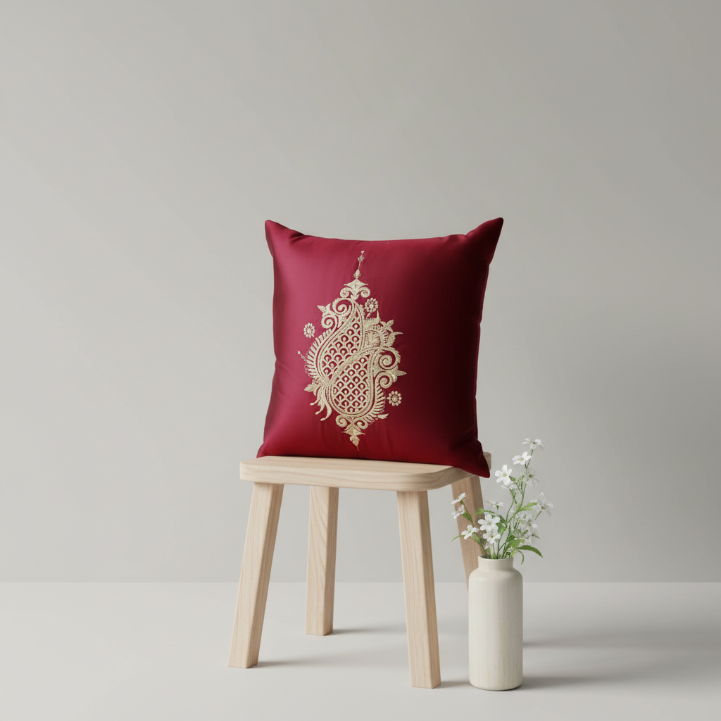 Linens Studio Satin Embroidered Cushion Cover 1 CC-372